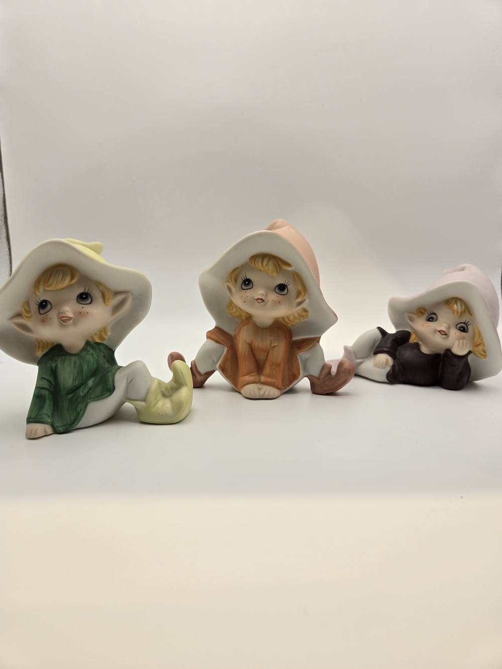 Vintage Homco Colorful Pixie Fairy Elves Porcelain Figurines 5213W Set Of 3